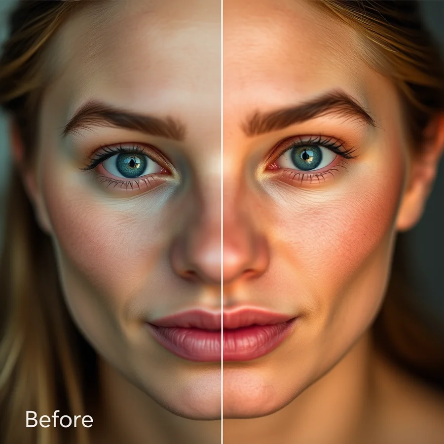 Before and after comparison showing a portrait image with and without Impact Pack face restoration — the restored version shows sharper facial features and more natural skin texture
