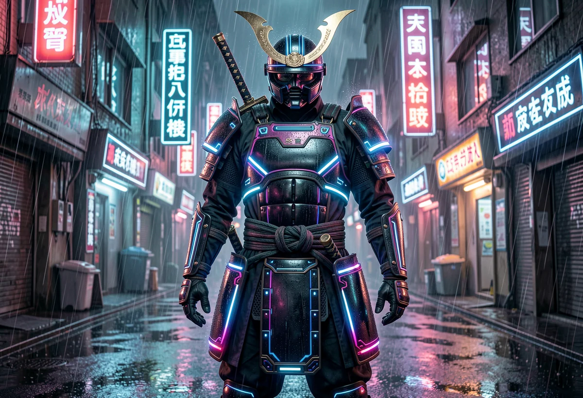Cyberpunk samurai front view