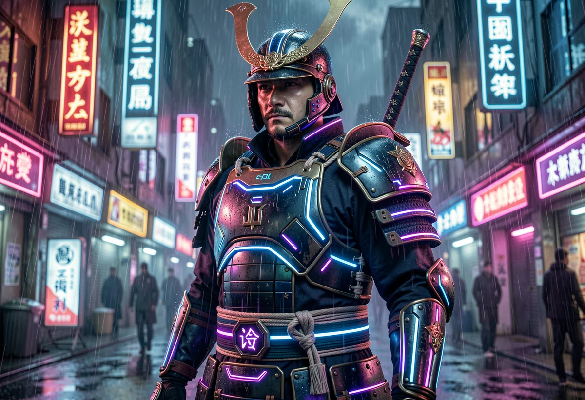 Cyberpunk samurai side view