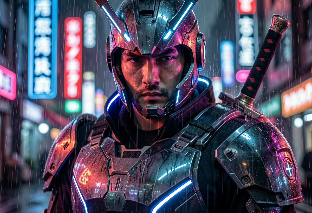 Cyberpunk samurai close-up